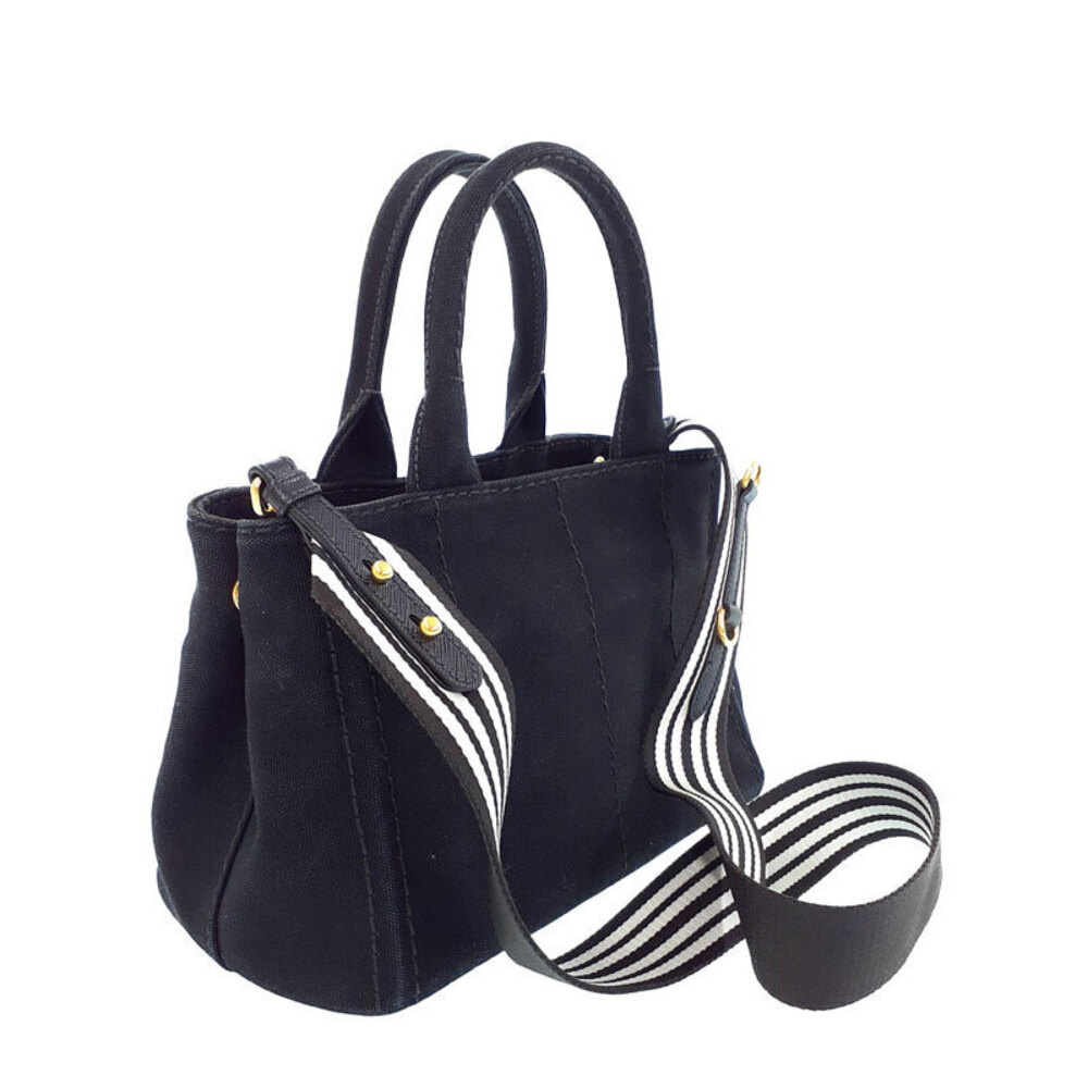 Prada Canapa Black handbag 2way handles Tote canvas top